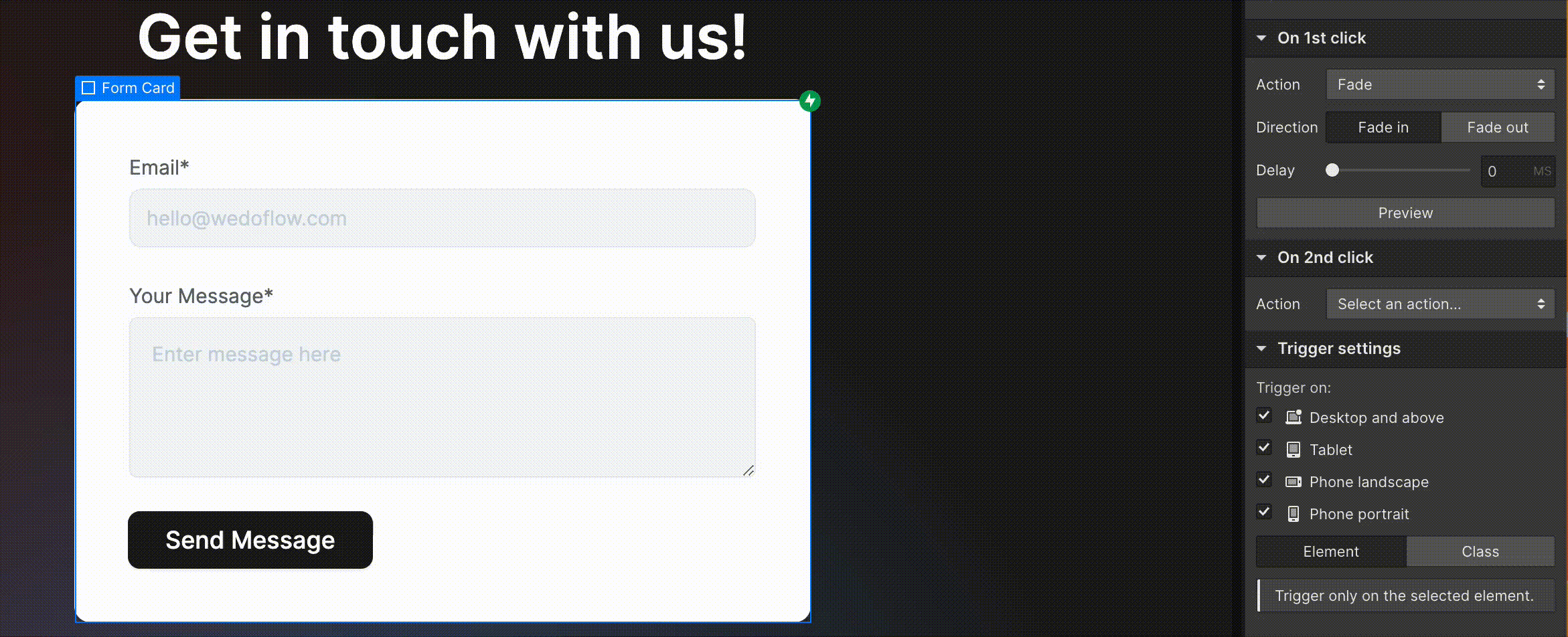Fade animation in Webflow design
