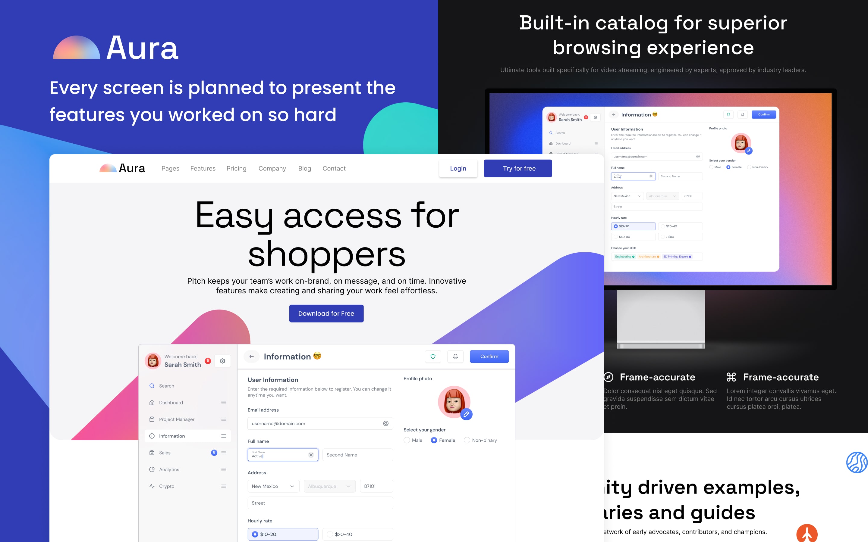 Classy colors Webflow web application template - Aura. Wedoflow agency