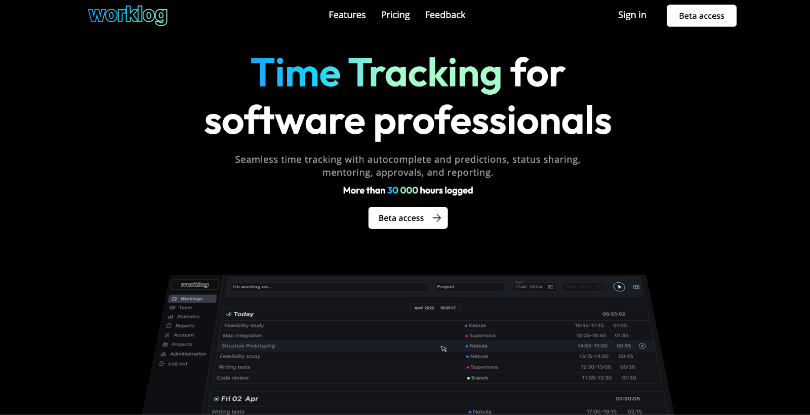 A screenshot of worklog.ai website interface