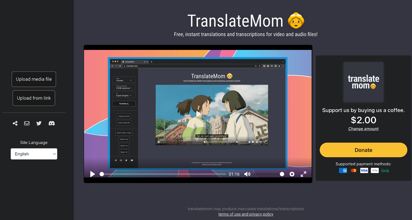 TranslateMom - an AI tool that translates your videos by adding subtitles in just a few minutes