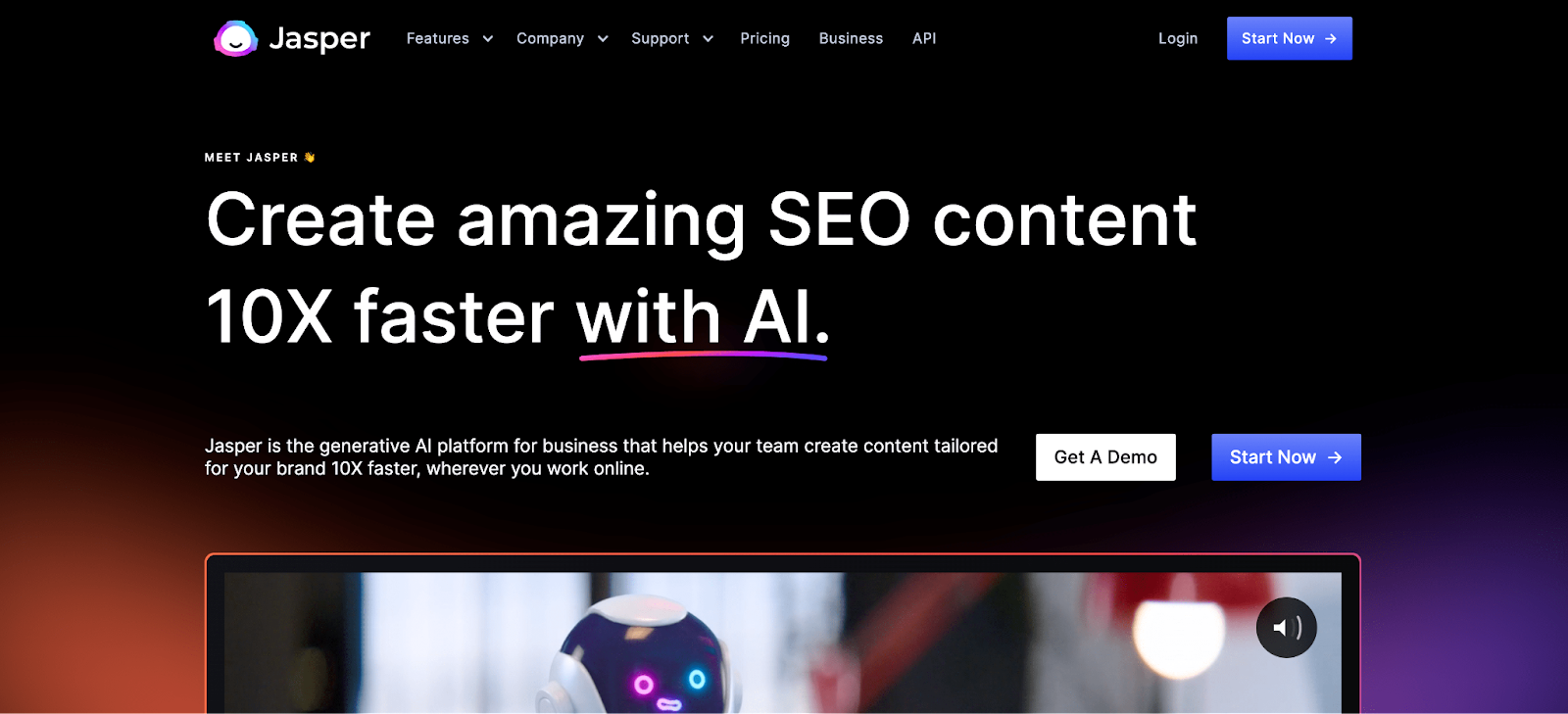 Jasper AI website - a copywriting tool with artificial intelligence