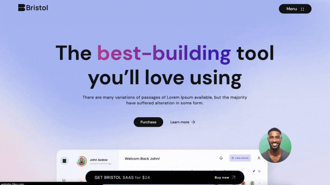 Briston SaaS webflow template - gif preview of homepage interactions