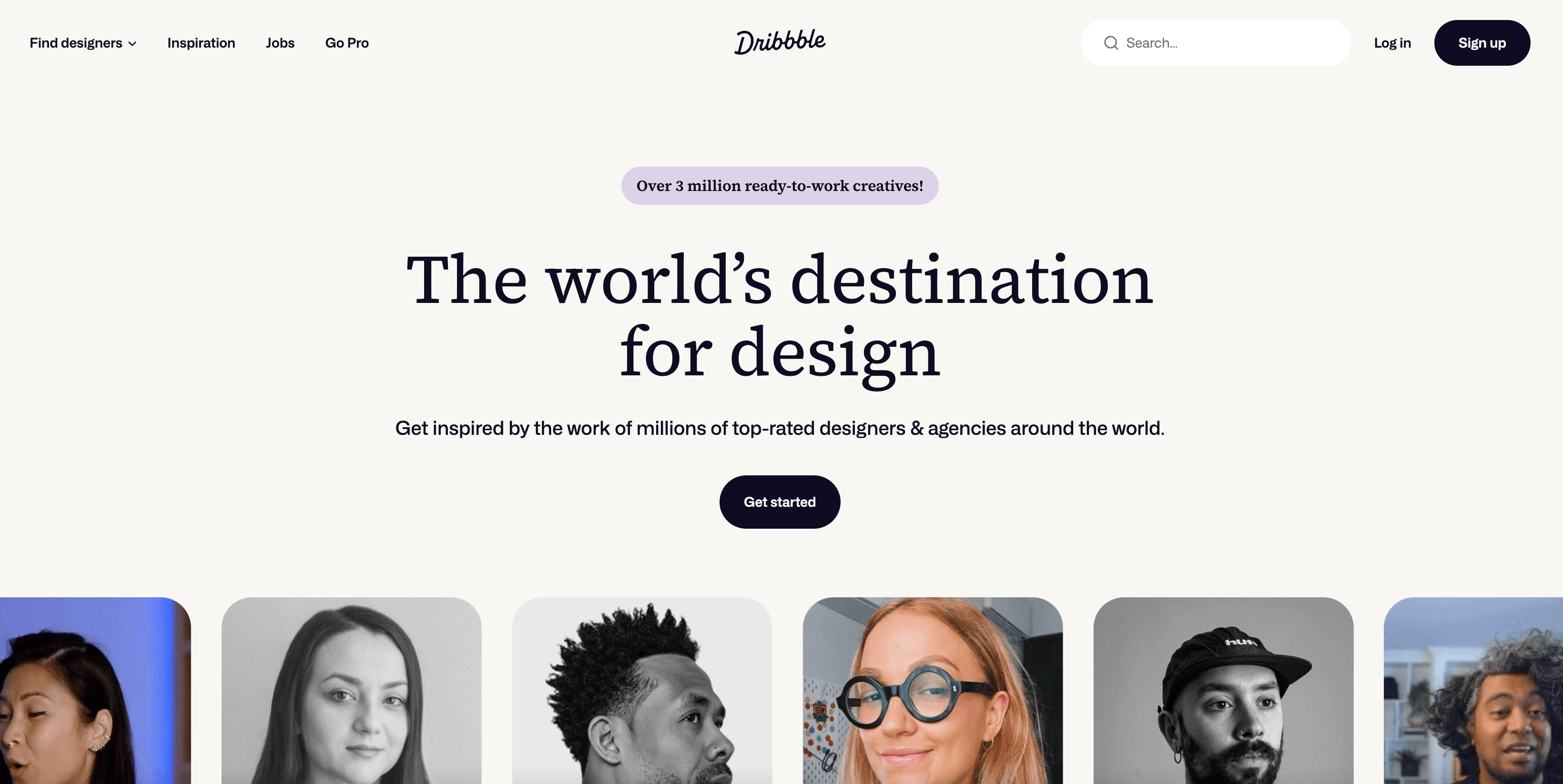 a screenshot of the dribble website showing a text saying "the worlds destination for design"