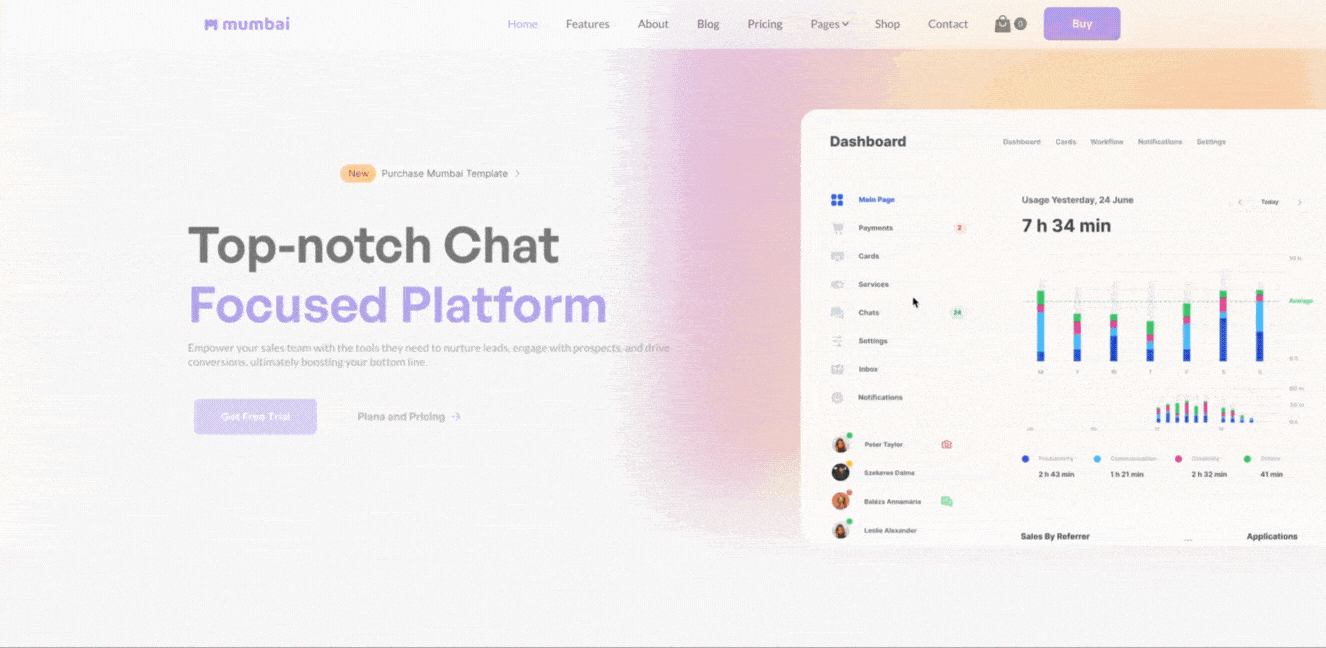 A gif preview of the Mumbai Webflow SaaS template made by Wedoflow