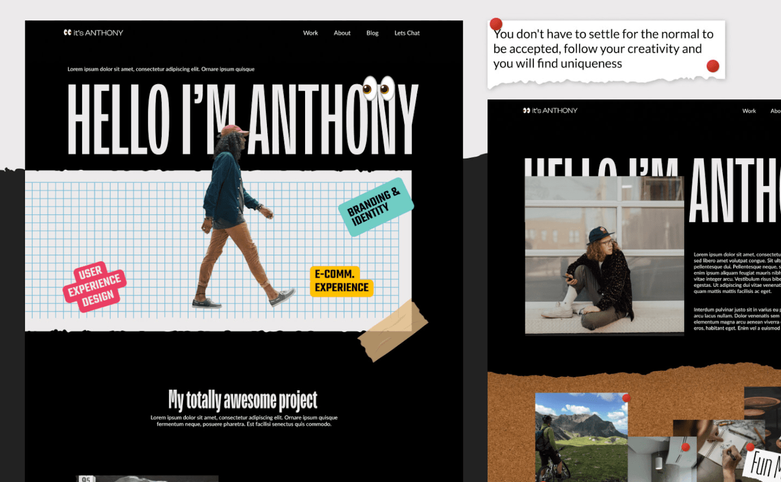 Preview pictures of the Detroit Webflow portfolio template