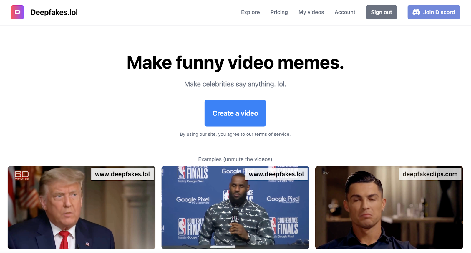 Deepfakes.lol - an AI tool to make funny memes and videos with celebrities voices and faces