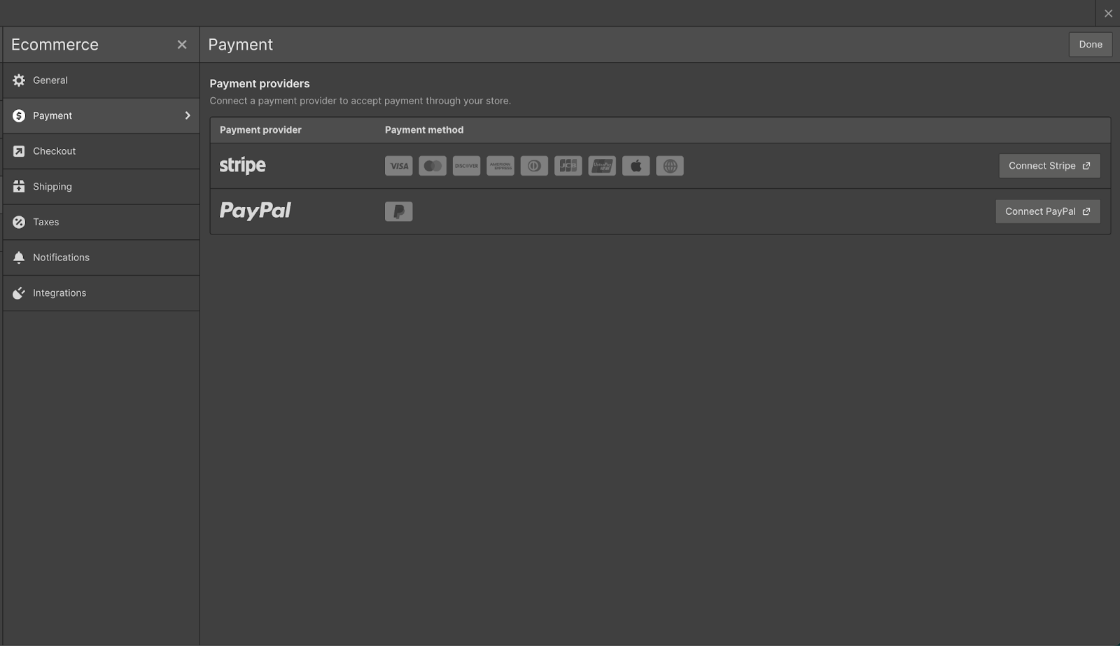 An image on how to add payment providers on Webflow ecommerce setup guide