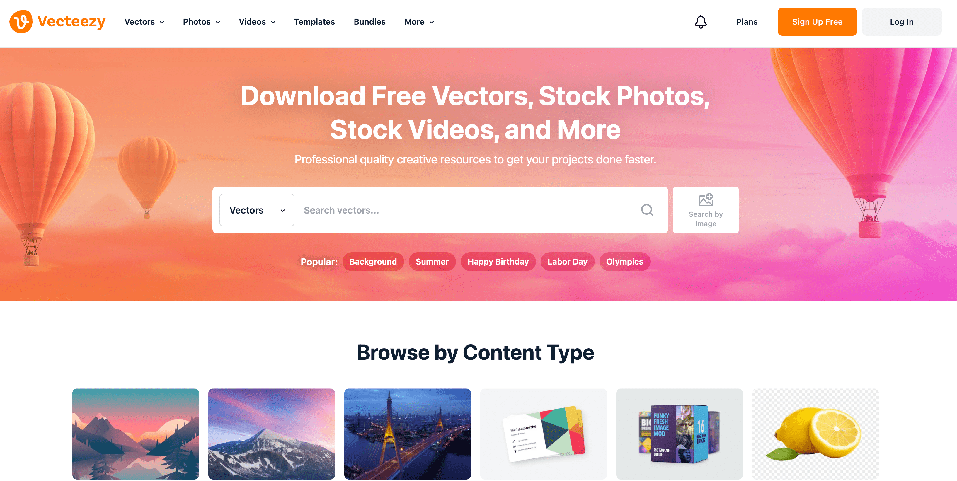 A preview of Vecteezy homepage, a place for free vectors, stock photos, videos and more