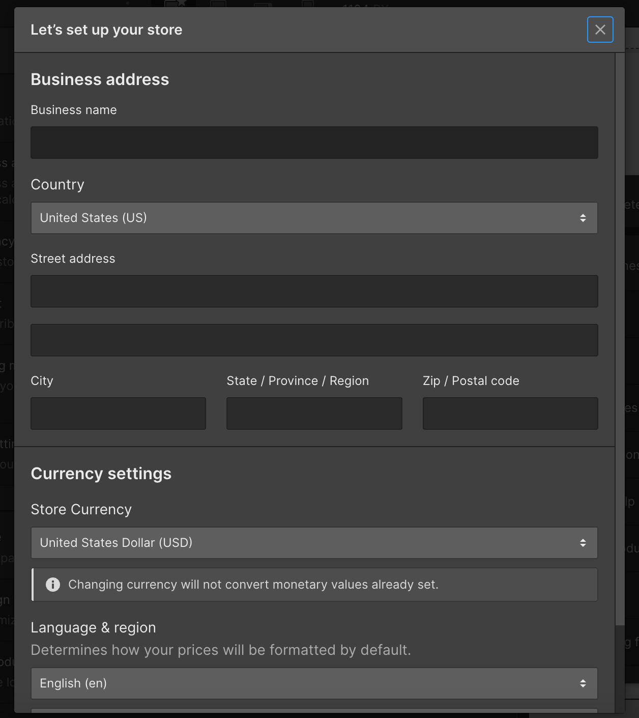 Adding a business address and other details on webflow ecommerce settings