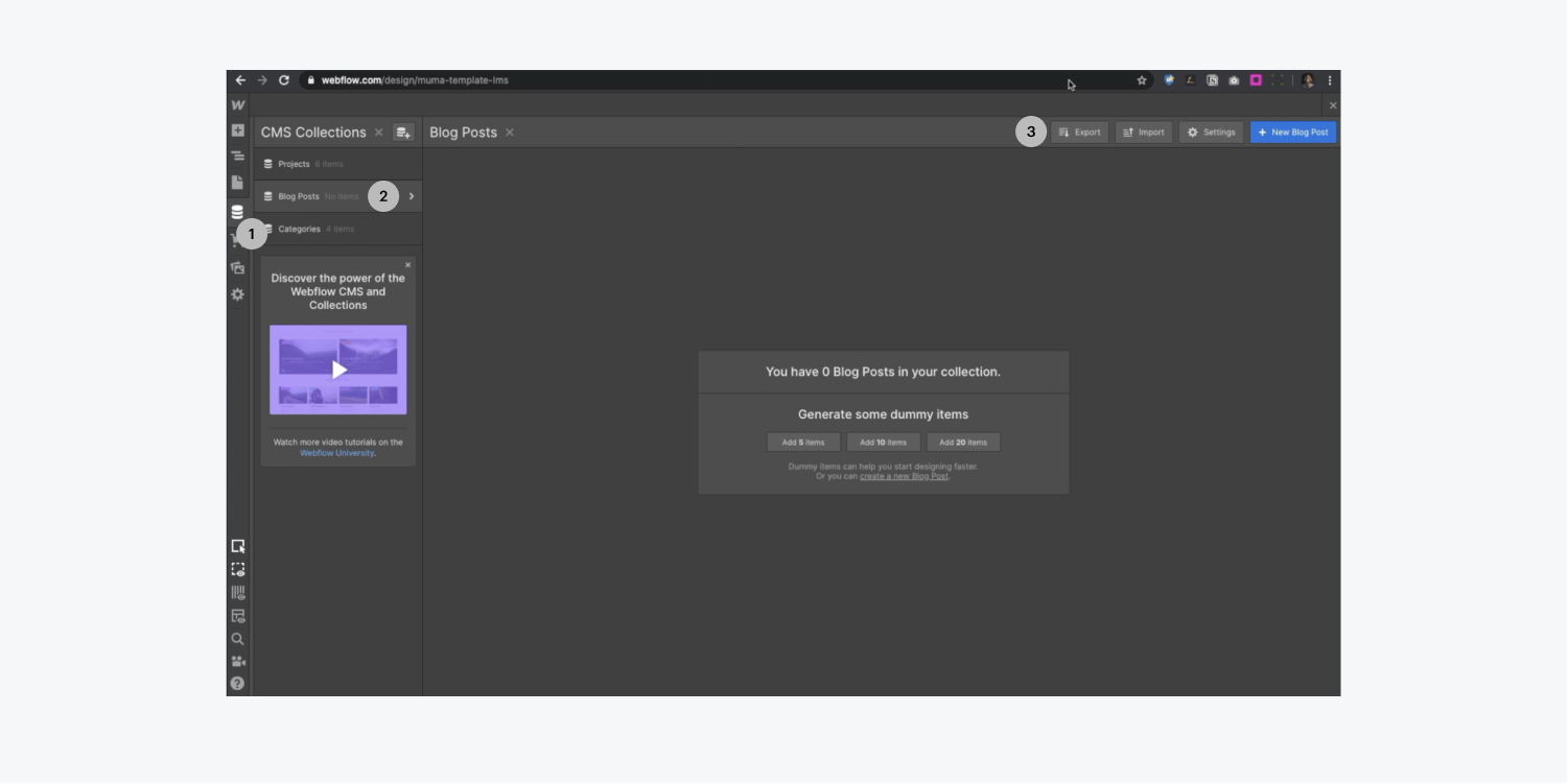 Process of Importing your content to Webflow from wordpress
