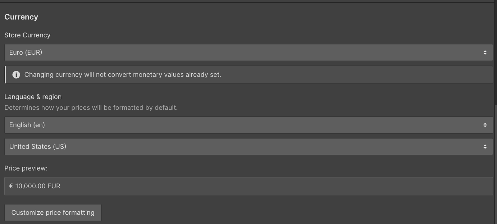 Currency settings on webflow ecommerce setup guide