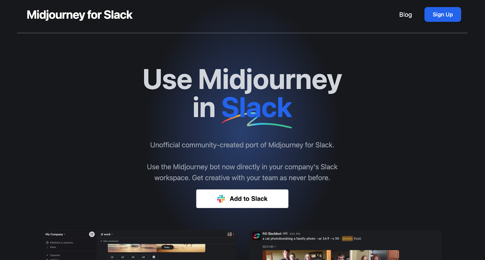 Midjourney for Slack - a tool that allows you to use Midjourney within your Slack workspaces