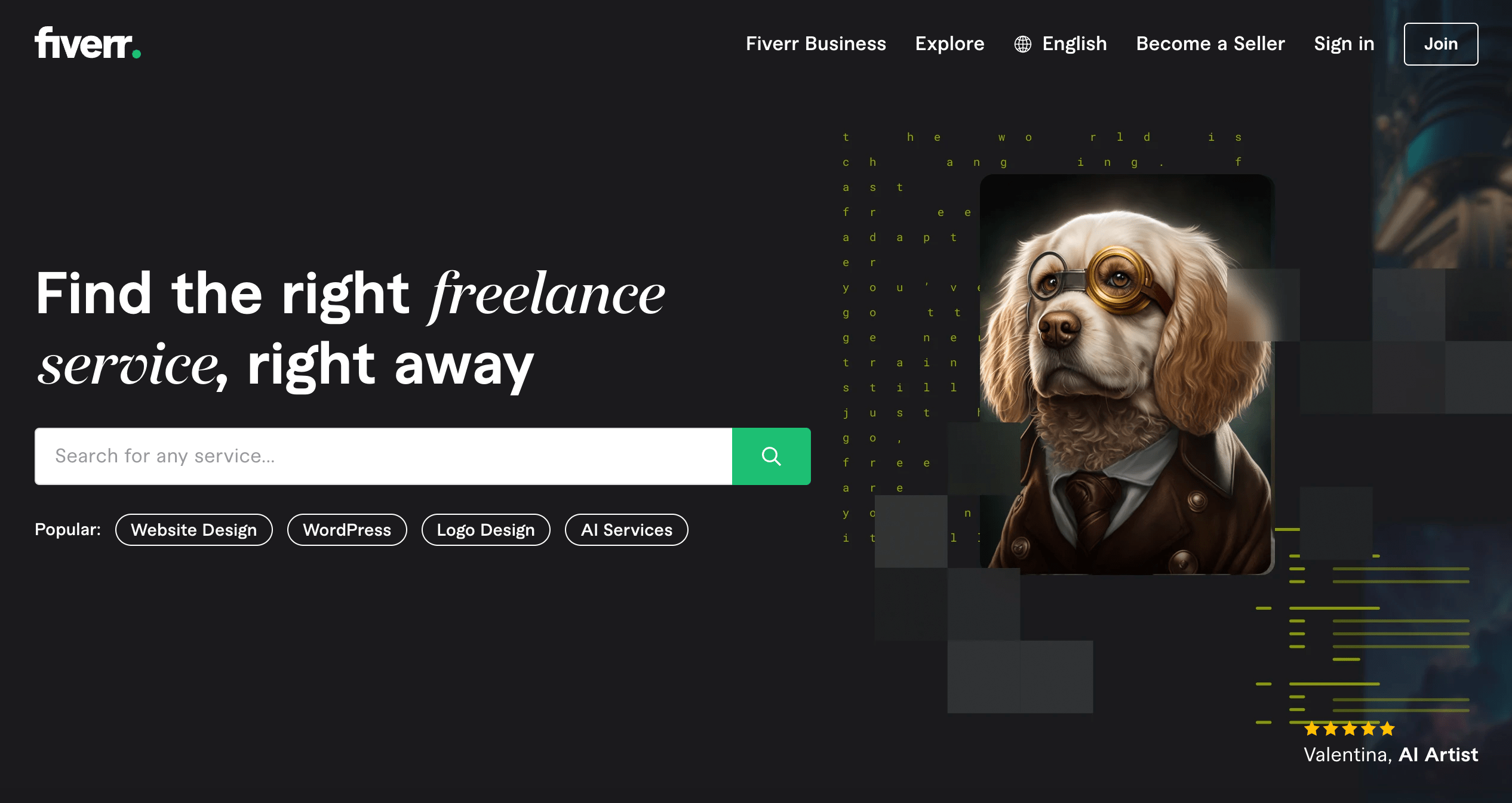 A screenshot of the hero section on the fiverr website - Wedoflow