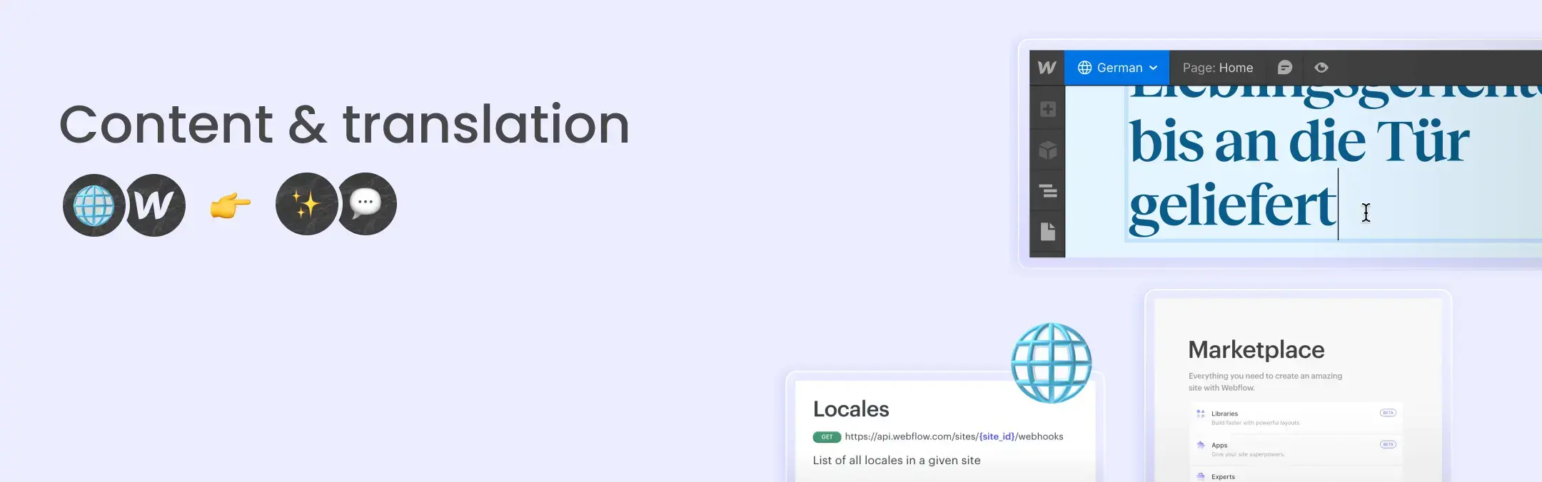 Content and translation features of Webflow localization, image previews - Wedoflow
