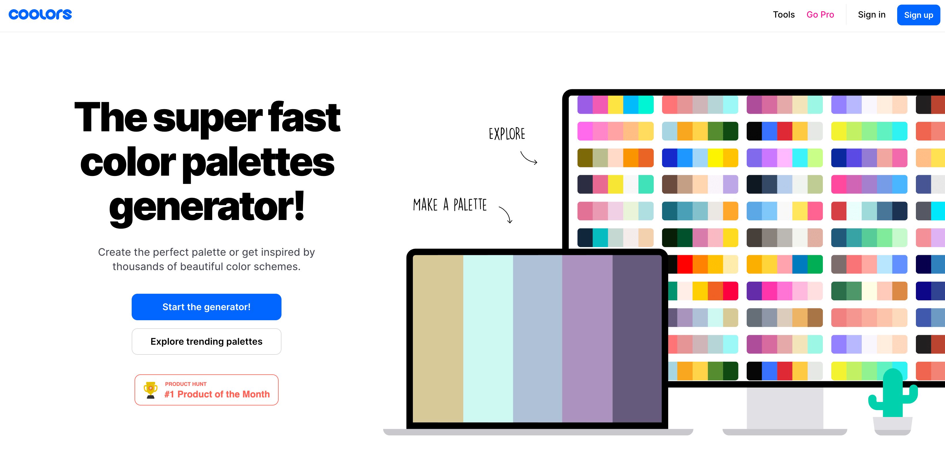 A screenshot of the Coolors a super fast color palette generator