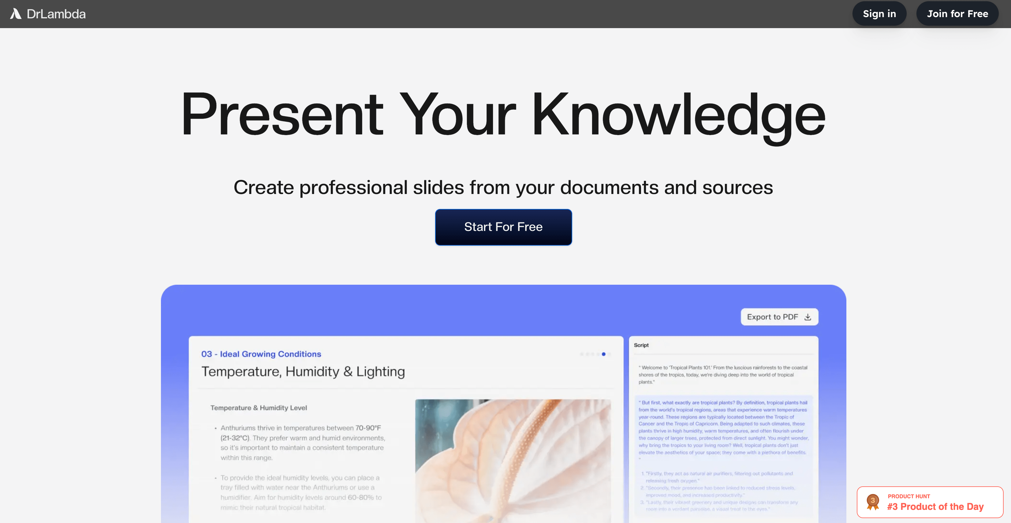 DrLambda AI tool helps you create slides, pdf, presentations and more!