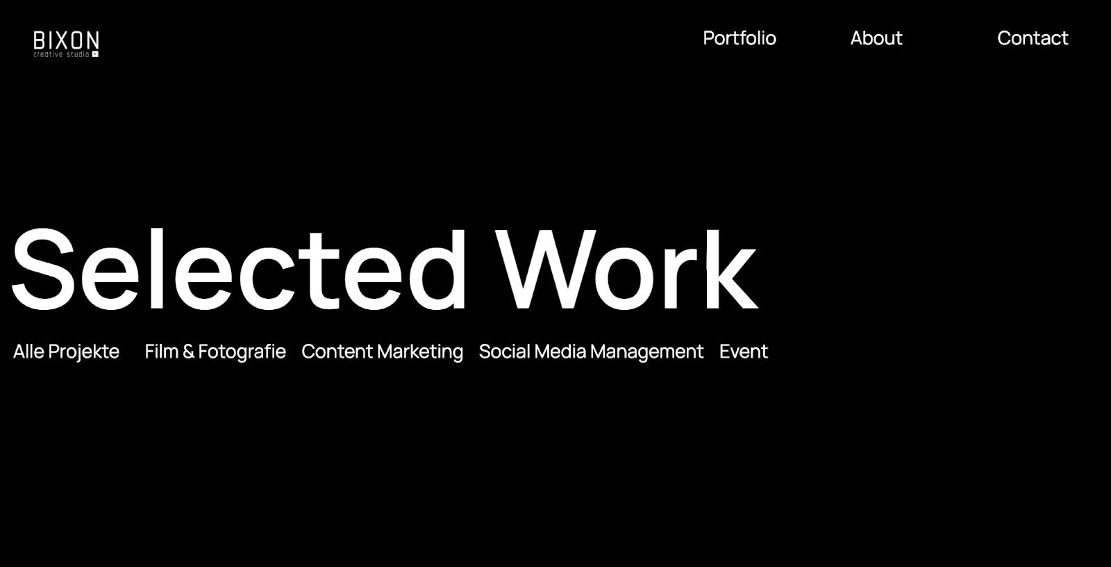 A preview of the “selected work” section from Bixon’s website
