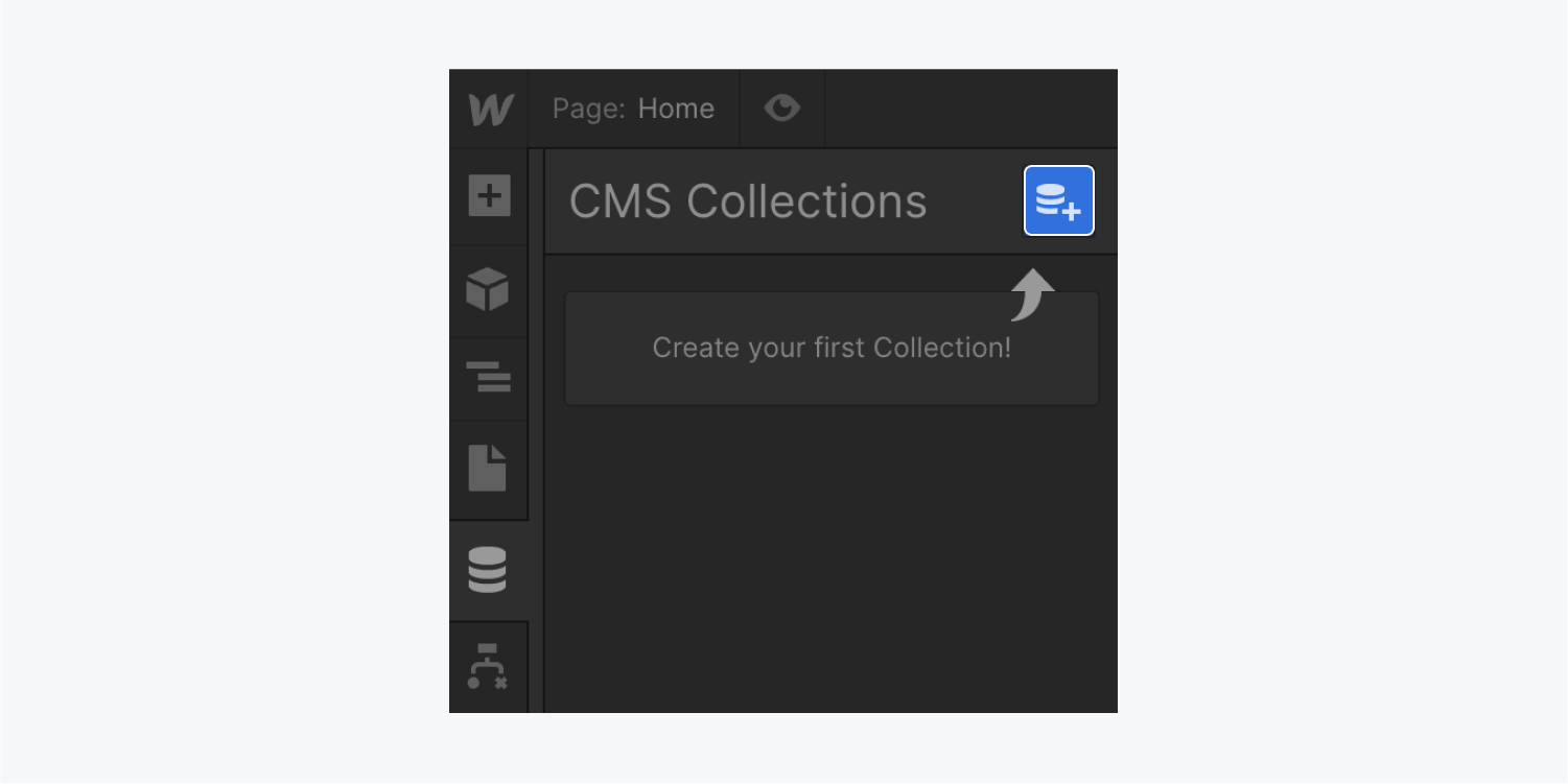 Create your first CMS collection button inside webflow CMS