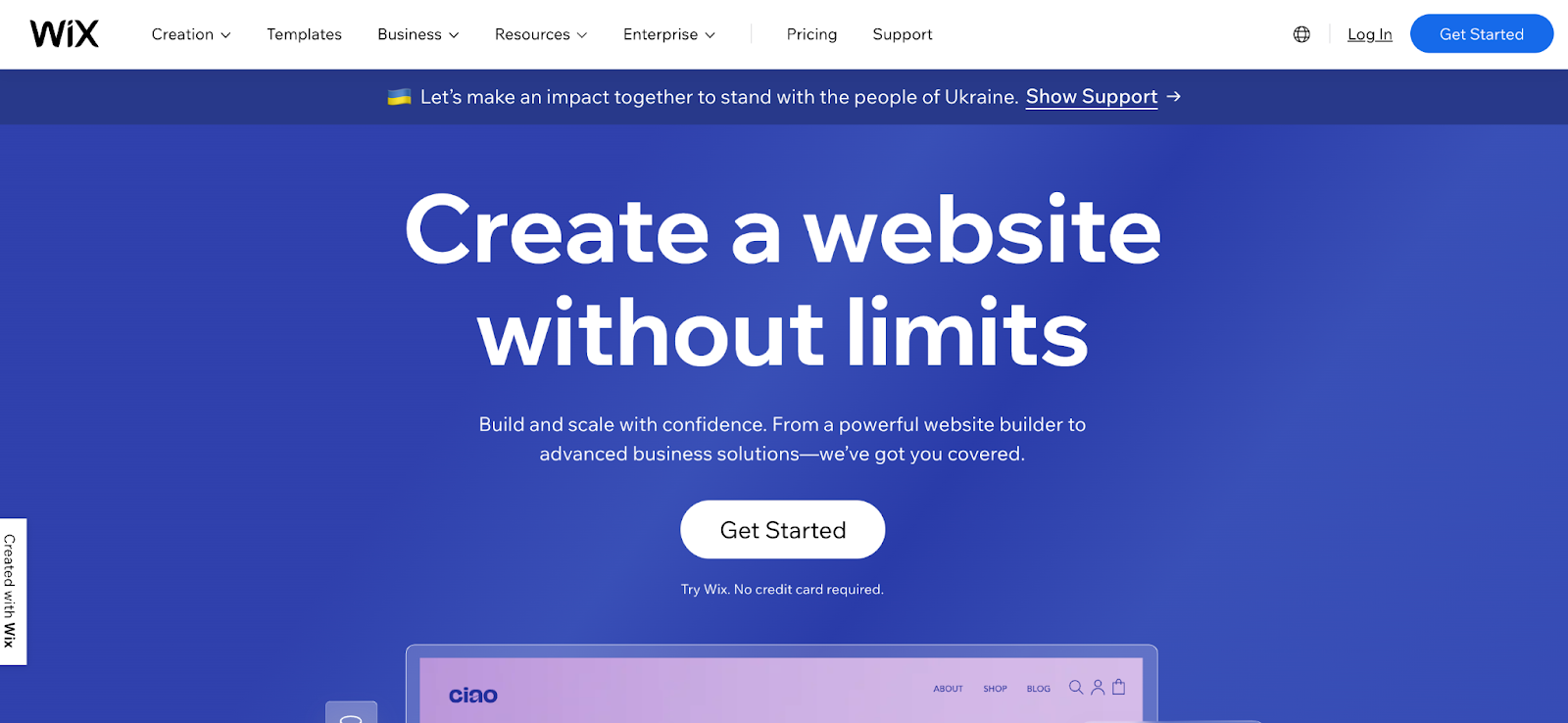 Wix no-code website builder platform homepage screenshot