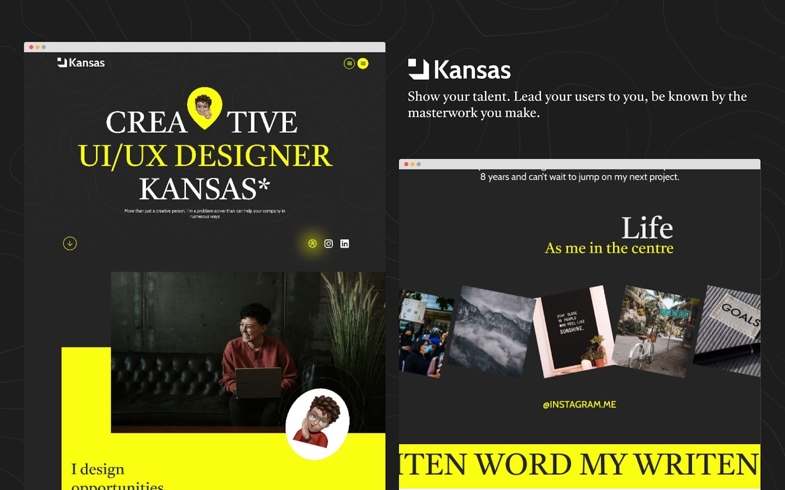 Webflow template Kansas, a perfect portfolio for students that are in the word of UI/UX design