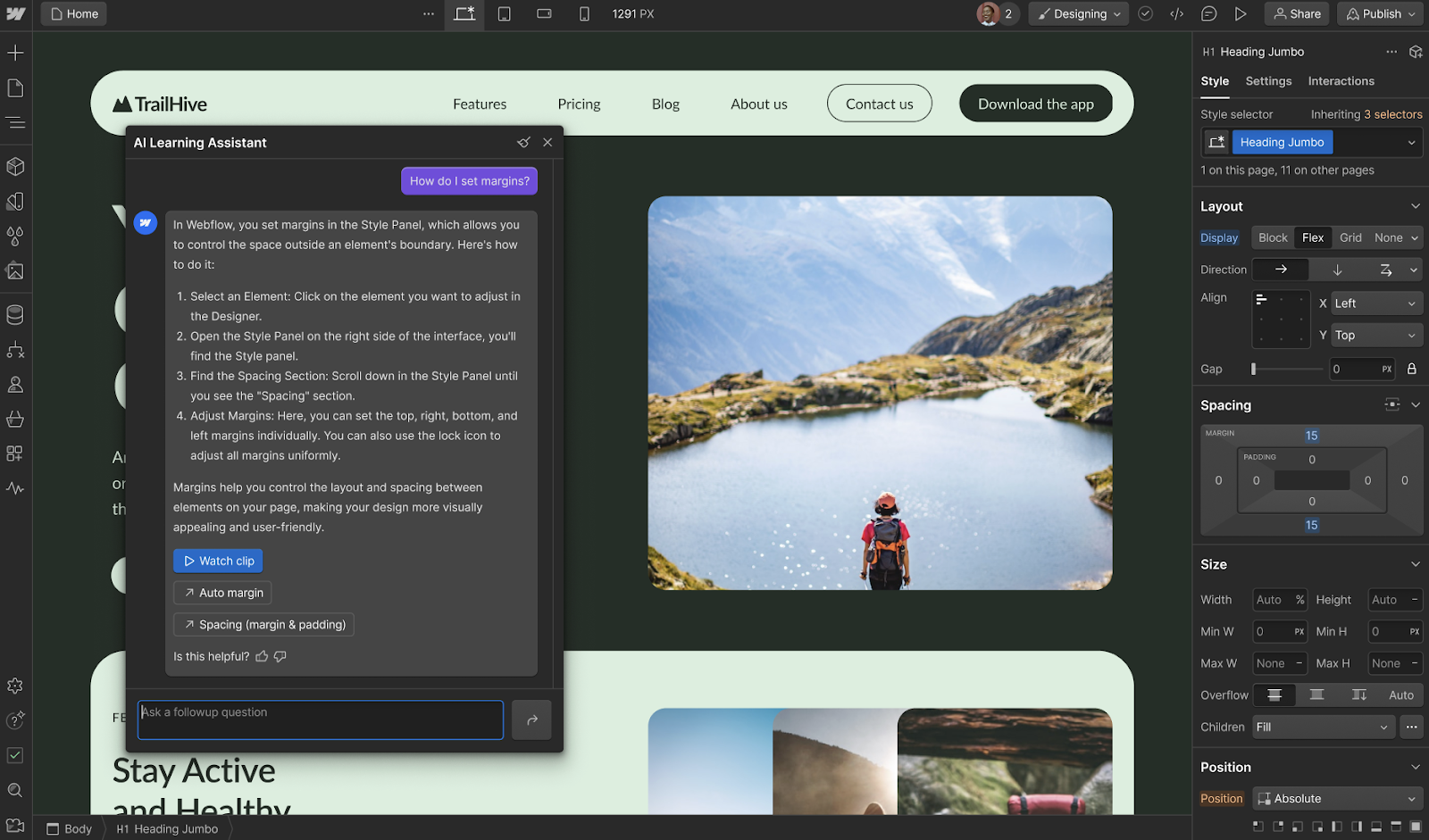 AI learning assistant feature added to the webflow interface