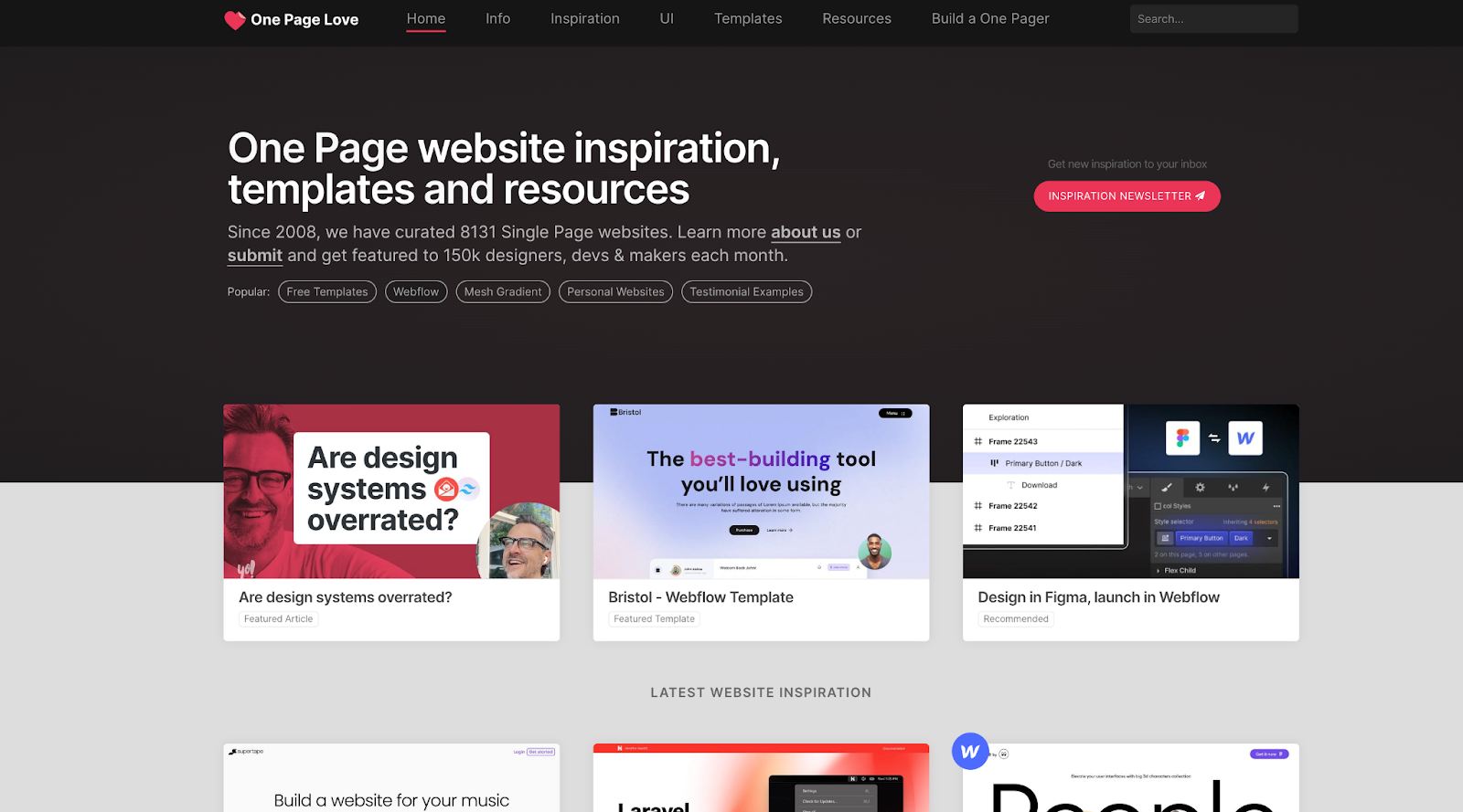 One Page Love is the unique, clean and minimalistic platform that has great websites and web templates that serve as inspiration for web designers