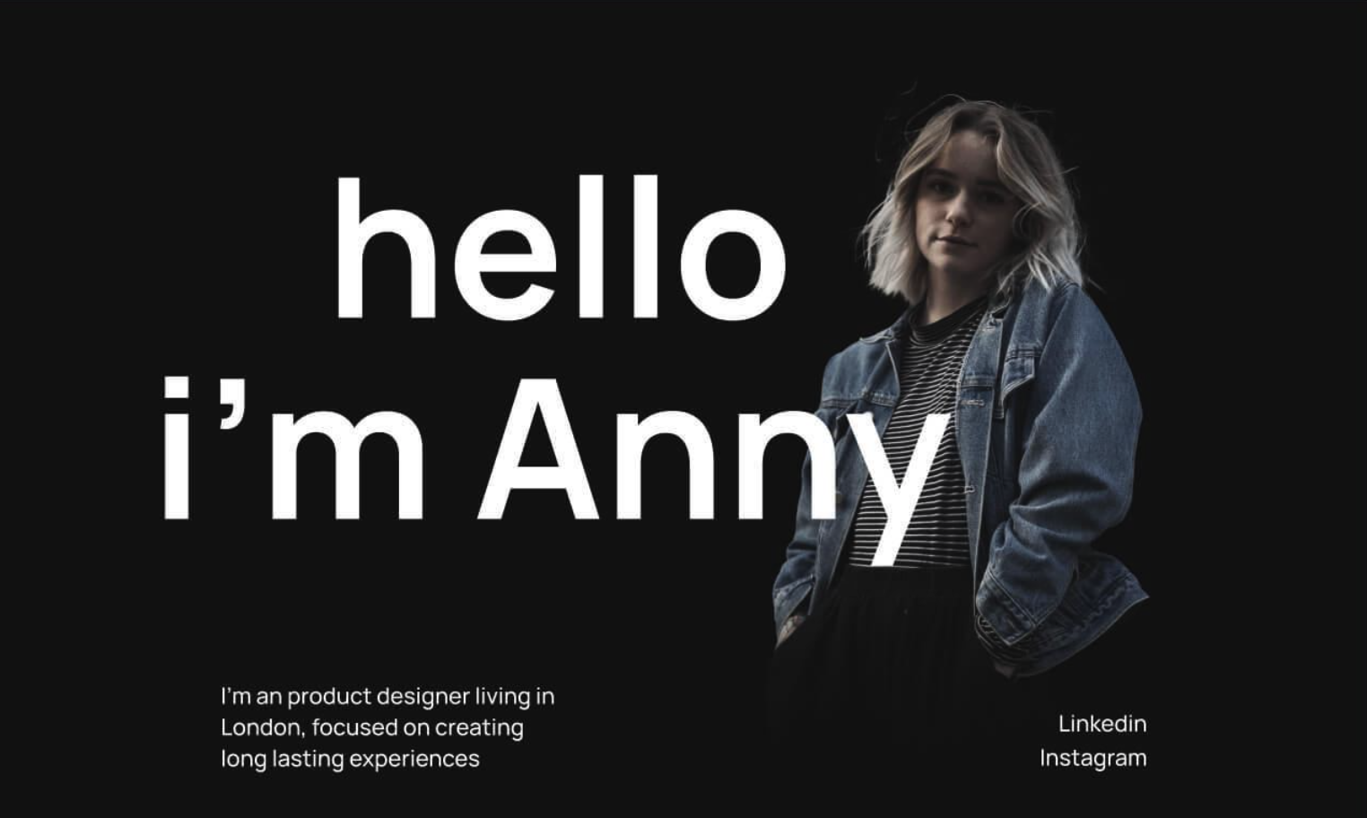 A section of the Webflow Portfolio template Artful - showing a girl with her hands in her pockets.