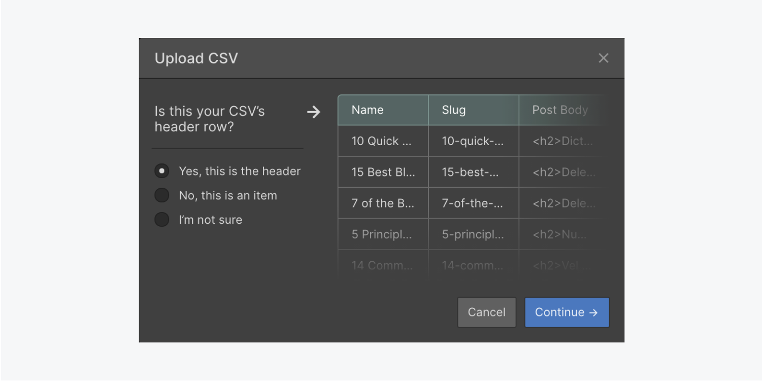 uploading CSV file in Webflow when migrating from Wordpress
