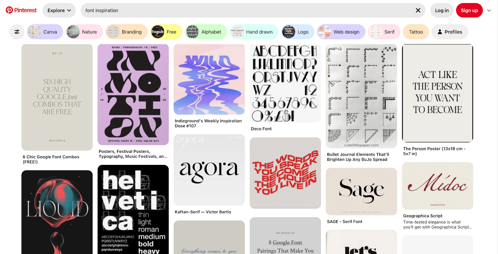 A screenshot of pinterest.com - showing different font inspiration designs
