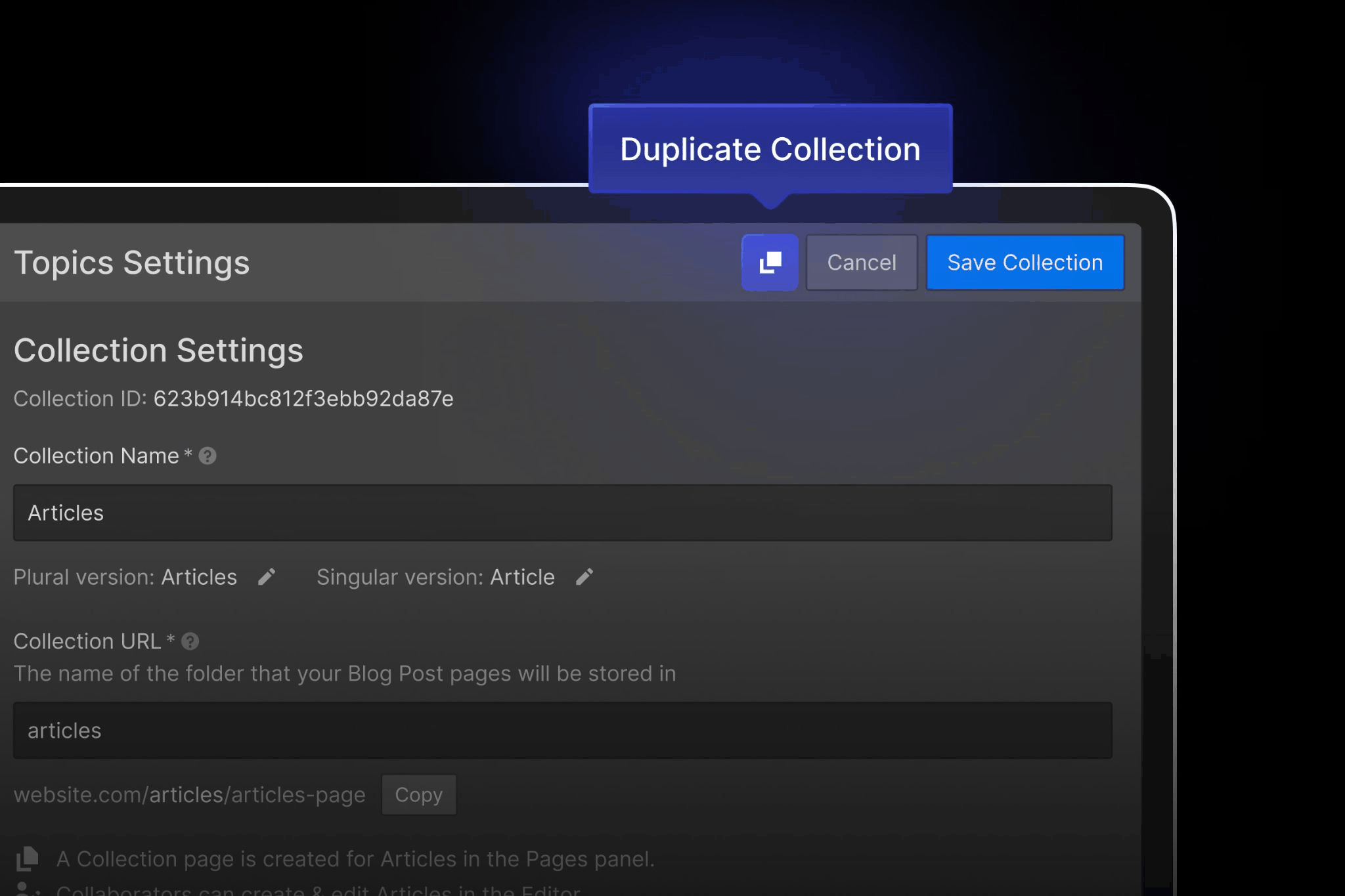 How to duplicate a collection in Webflow