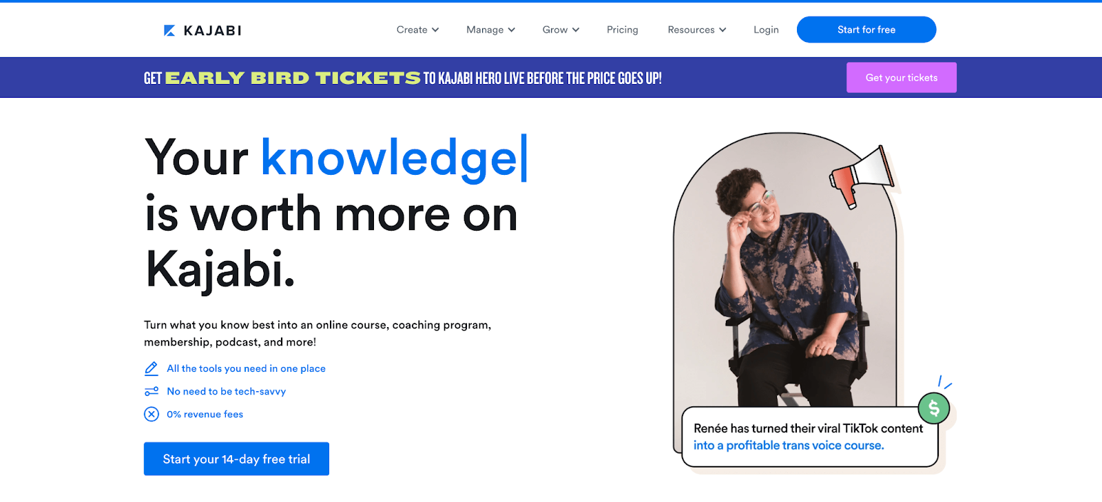 Kajabi website - an all-in-one platform for creating online courses and digital products