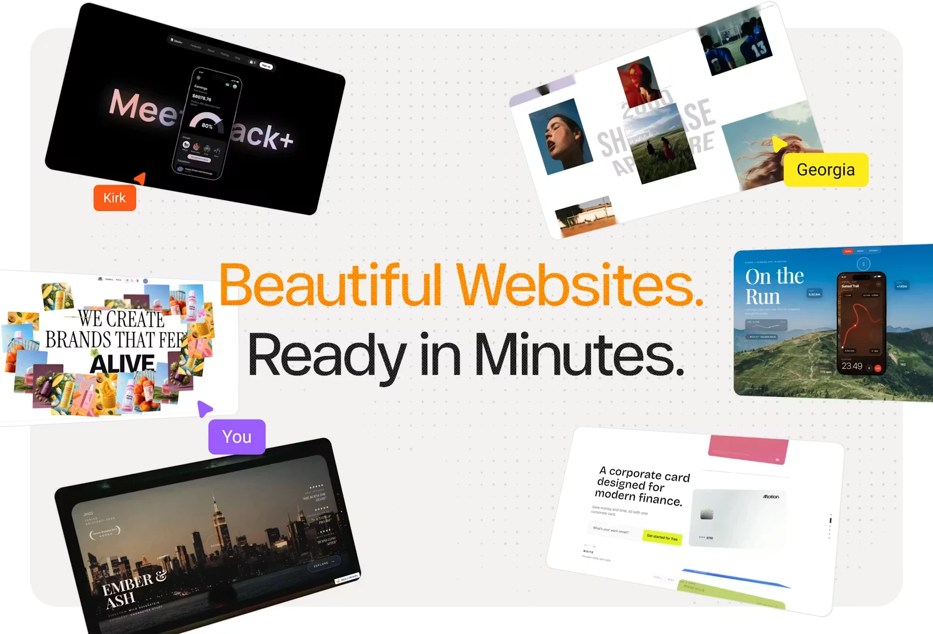 Portfolio and website designs built with Modulify, ready in minutes