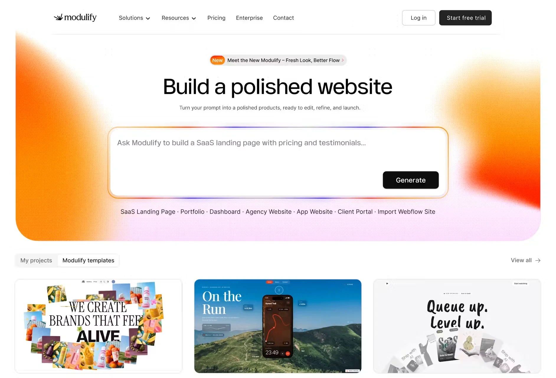 Modulify AI builder — build a polished website from a prompt