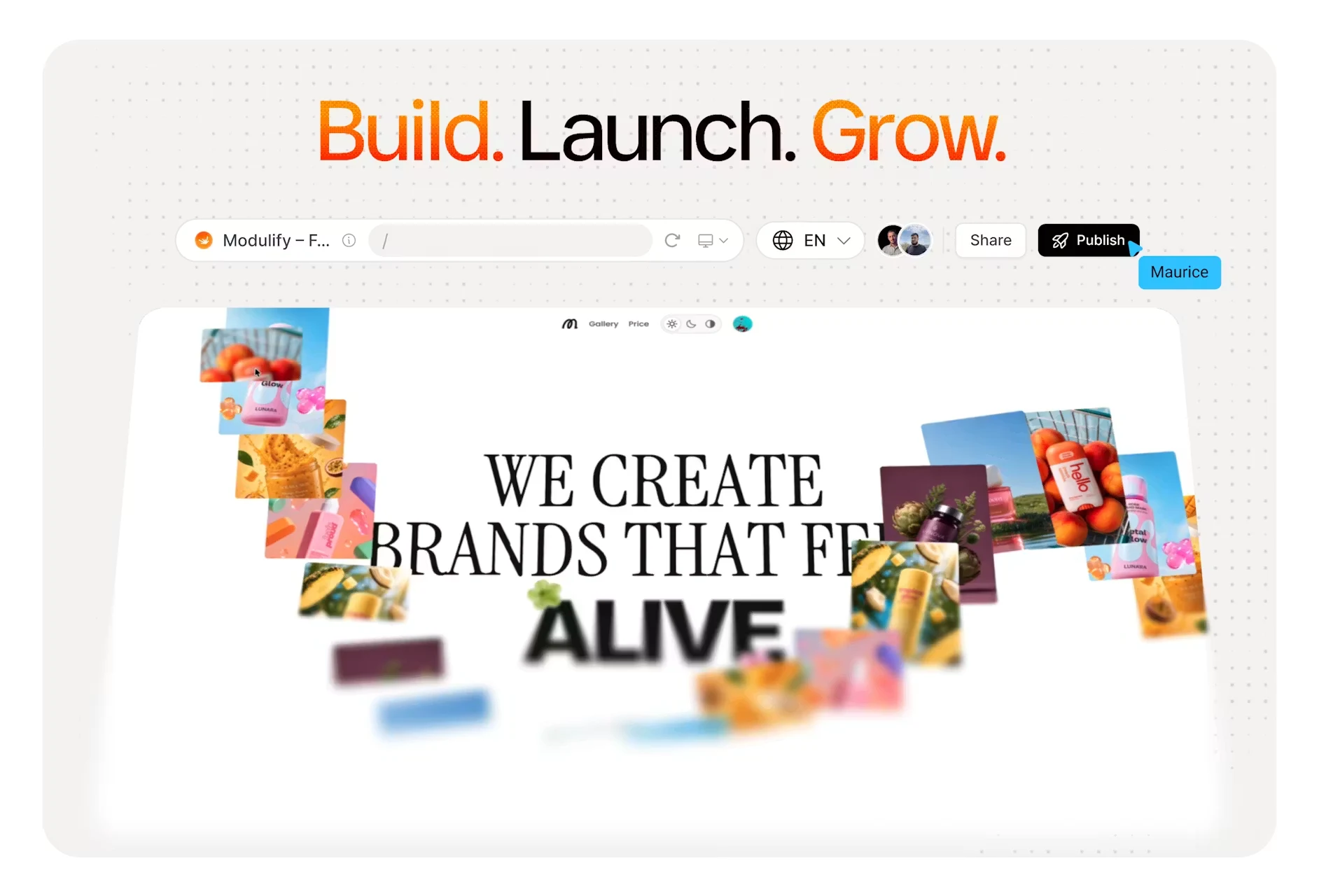 Build, launch and grow — publishing directly from the Modulify editor